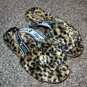 Koolaburra by UGG Leopard Faux Fur Slides Sandals Cozy Lounge Slippers Womens 9